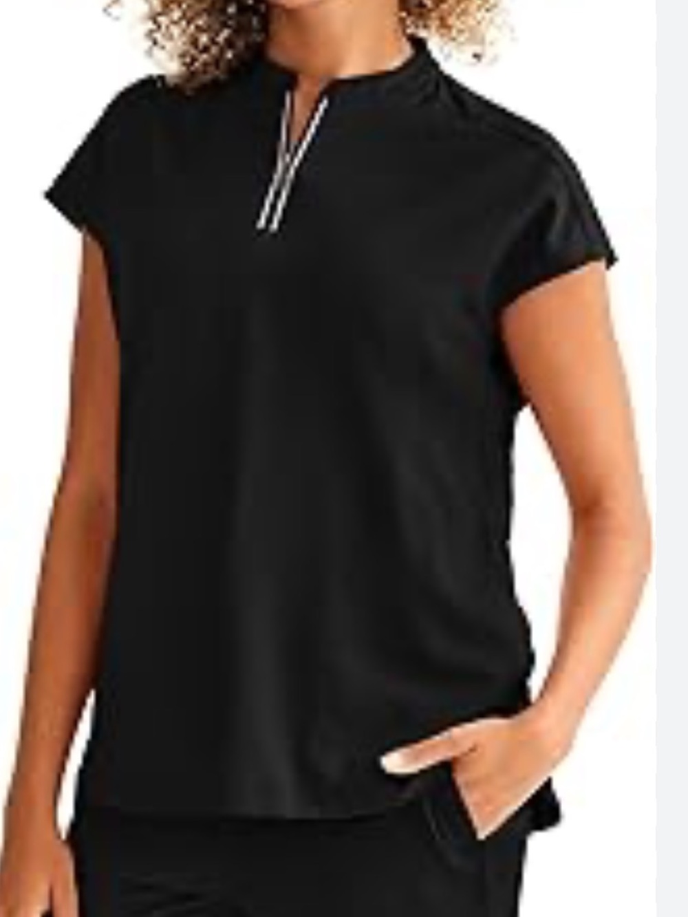 healing hands Black Short-Sleeve Zip Front Top